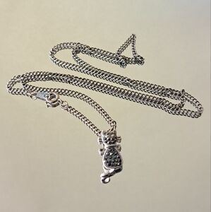 Black Marcasite Crystal Pave Cat Necklace